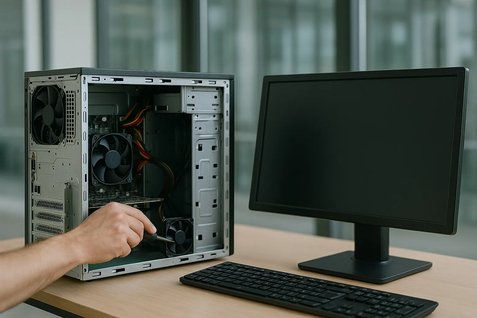 Technicien Five Union réalisant une maintenance préventive sur un parc informatique en entreprise