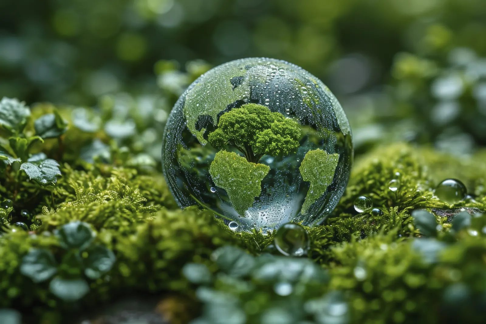 Globe terrestre avec goutte d'eau symbolisant l'écologie informatique et le reconditionnement responsable